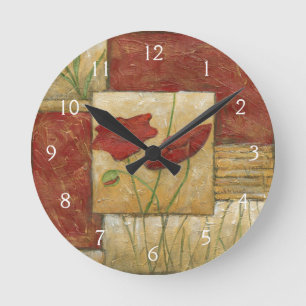 Horloge Ronde Peinture florale avec traits de pinceau visibles