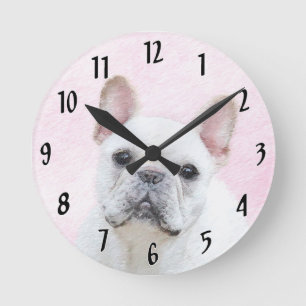 Horloge Ronde Peinture française de Bulldog (Crème/Blanc)