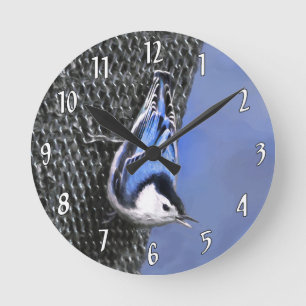Horloge Ronde Peinture Nuthatch à poitrine blanche Art original