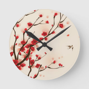 Horloge Ronde Peinture orientale de style, fleur au printemps 2