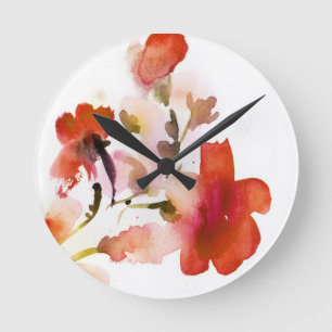 Horloge Ronde Peintures florales abstraites d'aquarelle