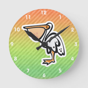 Horloge Ronde Pélican mignon ; Coloré