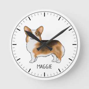 Horloge Ronde Pembroke Welsh Corgi Tricolore à Tête Rousse Et No