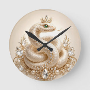 Horloge Ronde Pendentif Couronne de Serpent en Cristal Beige Art