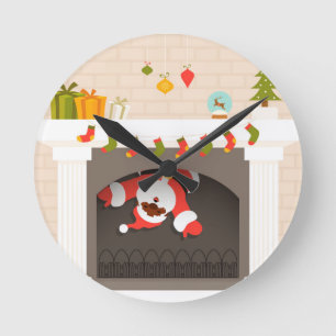 Horloge Ronde père Noël noire coincée dans une cheminée