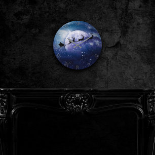 Horloge Ronde Père Noël Sleigh Imaginaire Galaxy Christmas Nig