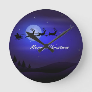 Horloge Ronde Père Noël Sleigh Moon Joyeux Noël
