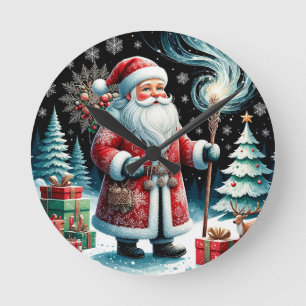 Horloge Ronde Père Noël traditionnel dans une scène hivernale fe
