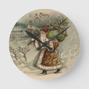 Horloge Ronde Père Noël victorien Noël Arbre oeuvre d'art