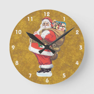 Horloge Ronde Père Noël vintage, Noël victorien découpé