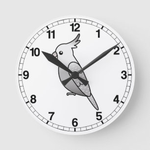 Horloge Ronde Perroquet à face blanche Cartoon Cockatiel Oiseau