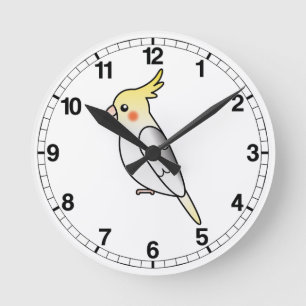 Horloge Ronde Perroquet tacheté de Cockatiel dessin animé