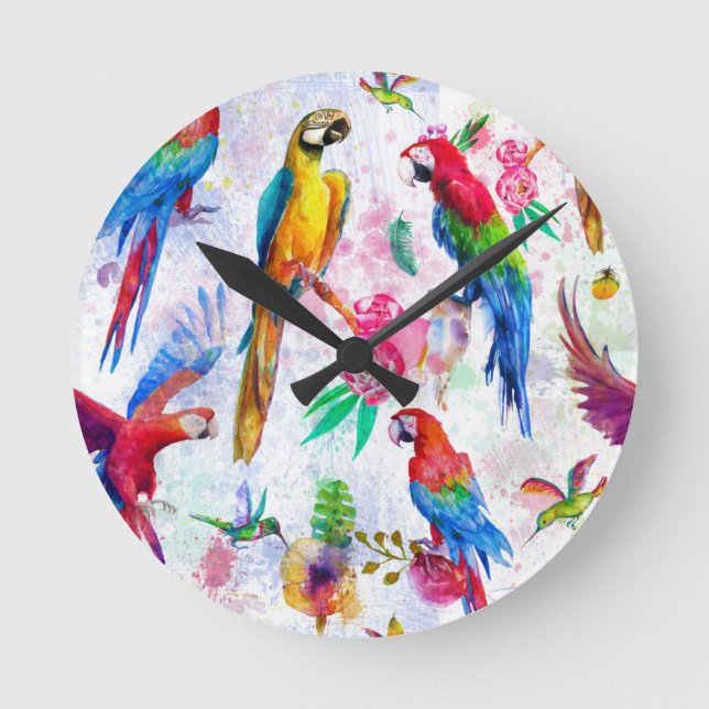Horloge Ronde Perroquets de style aquarelle (Recto)