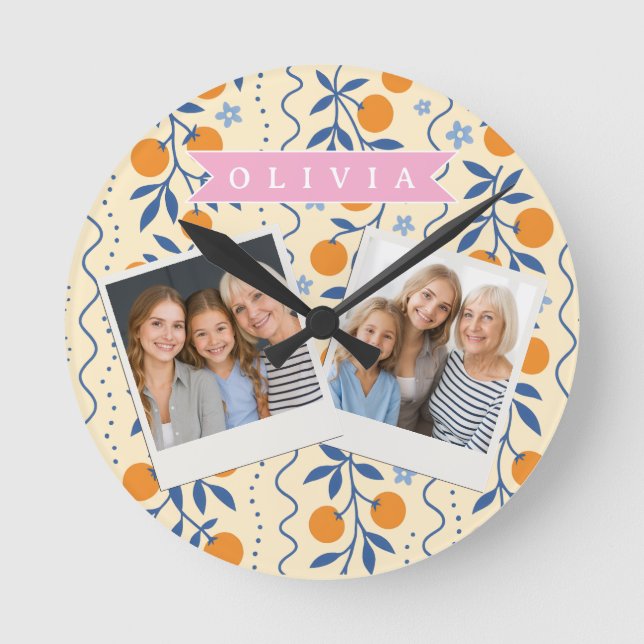 Horloge Ronde Personalized cute retro citrus folk pattern (Recto)