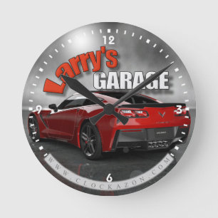 Horloge Ronde Personalized Name Corvette Garage Clock