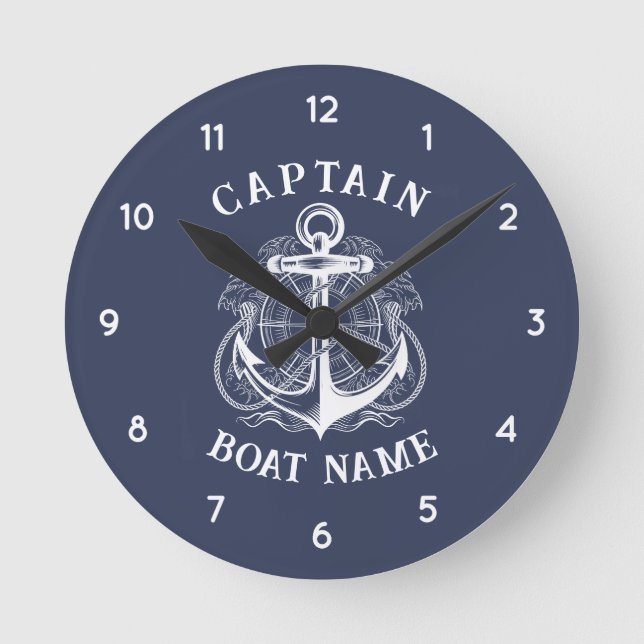Horloge Ronde Personalized Nautical Captain Boat Name Anchor (Recto)