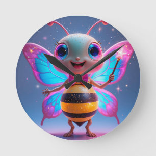 Horloge Ronde Personnage de l'abeille magique brillante avec des