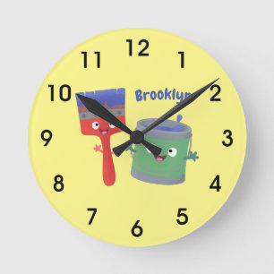 Horloge Ronde Personnages de peinture et de pinceau mignons