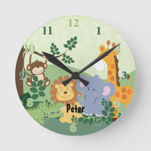 Horloge ronde personnalisable de safari de jungle