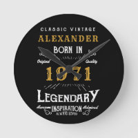 Personnalisé 50e anniversaire Né 1971 Noir Vintage