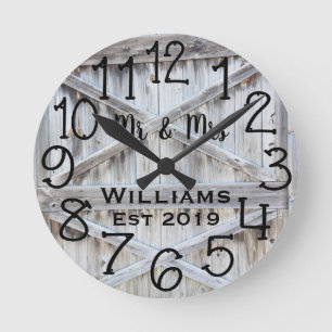 Horloge Ronde Personnalisé Bois Gris Rustique Sur Mesure