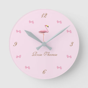 Horloge Ronde Personnalisé C'est une fille Flamant rose rose thè
