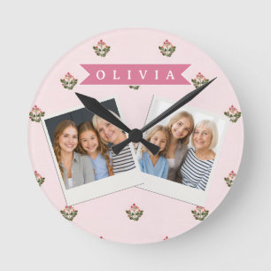 Horloge Ronde Personnalisé Délicat Botanique Floral Romantique