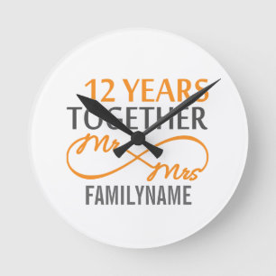 Horloge Ronde Personnalisé M. et Mme 12e anniversaire