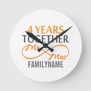 Horloge Ronde Personnalisé M. et Mme 4e anniversaire