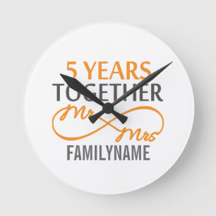 Horloge Ronde Personnalisé M. et Mme 5e anniversaire