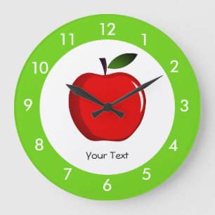 Horloge Ronde Personnalisé Pomme Rouge Enseignant Grande horlog