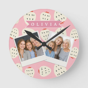 Horloge Ronde Personnalisé Rose Fruité Nom de Fraise Jolies Fill