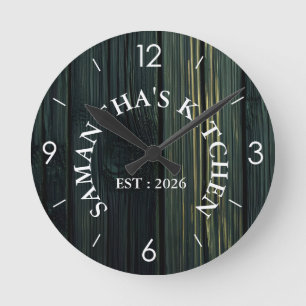 Horloge Ronde Personnalisé Rustic Bois Farmhouse Cuisine ronde