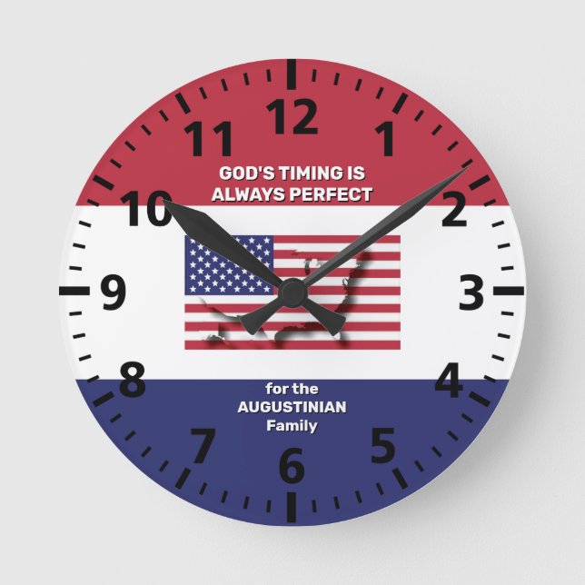 Horloge Ronde Personnalisé USA FLAG MAP Dieux Timing Christian (Recto)