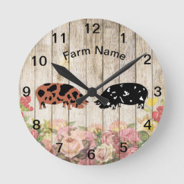 Horloge ronde personnalisée de la ferme de cochons