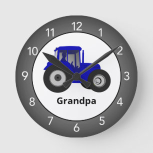 Horloge ronde personnalisée du tracteur bleu