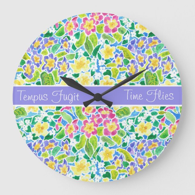 Horloge ronde personnalisée, Primroses de ressort, (Recto)