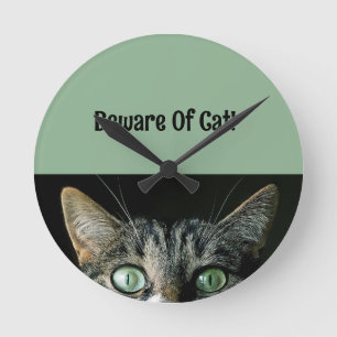 Horloge Ronde Personnaliser Attention À L'Horloge Mur De Chat