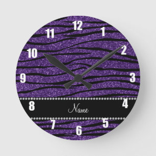 Horloge Ronde Personnalisez les rayures pourpres nommées de