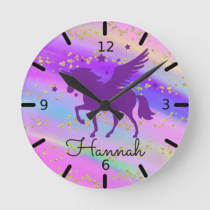 Horloge Ronde Personnalisez votre propre licorne violette