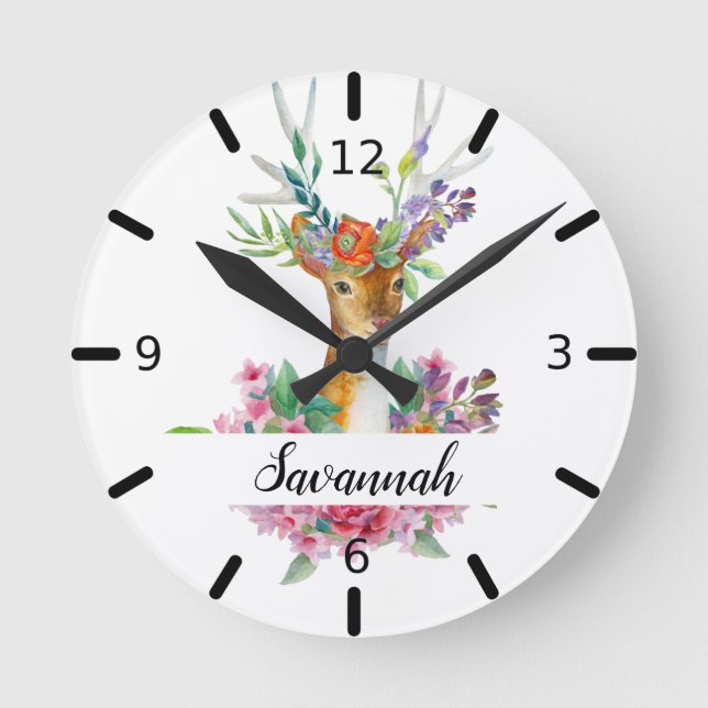 Horloge Ronde Personnalité de Floral Deer (Recto)