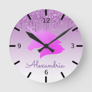 Horloge Ronde Personnalize Your Own Purple Glitter Unicorn