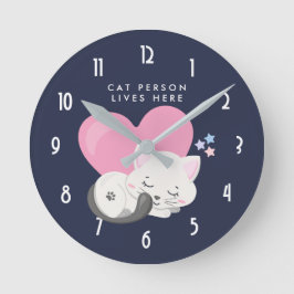 Horloge Ronde Personne Chat Texte mignon Blanc Kitty Chat Dormir