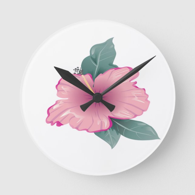 Horloge Ronde Pétales fleuris de fleurs aux feuilles verts (Recto)
