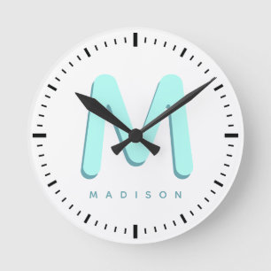 Horloge Ronde Petit Cute Fun Custom Nom 3D Monogram