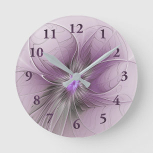 Horloge Ronde Petite Beauté Moderne Fleur d'Art Fractal Gris Mau