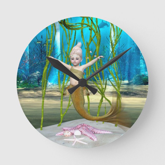 Horloge Ronde Petite fille Imaginaire mignonne, Océan Bleu (Recto)