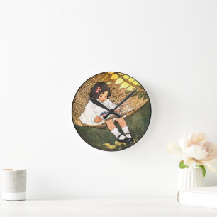 Horloge Ronde Petite fille lire dans un hamac