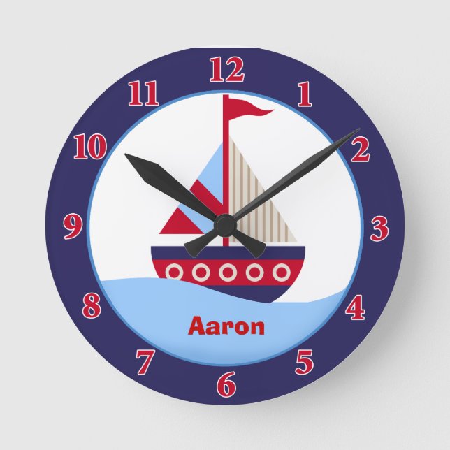 Horloge Ronde Petite voilier Monture Personnalisée (Marine) (Recto)