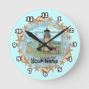 Horloge Ronde Phare de coquilles de Washington